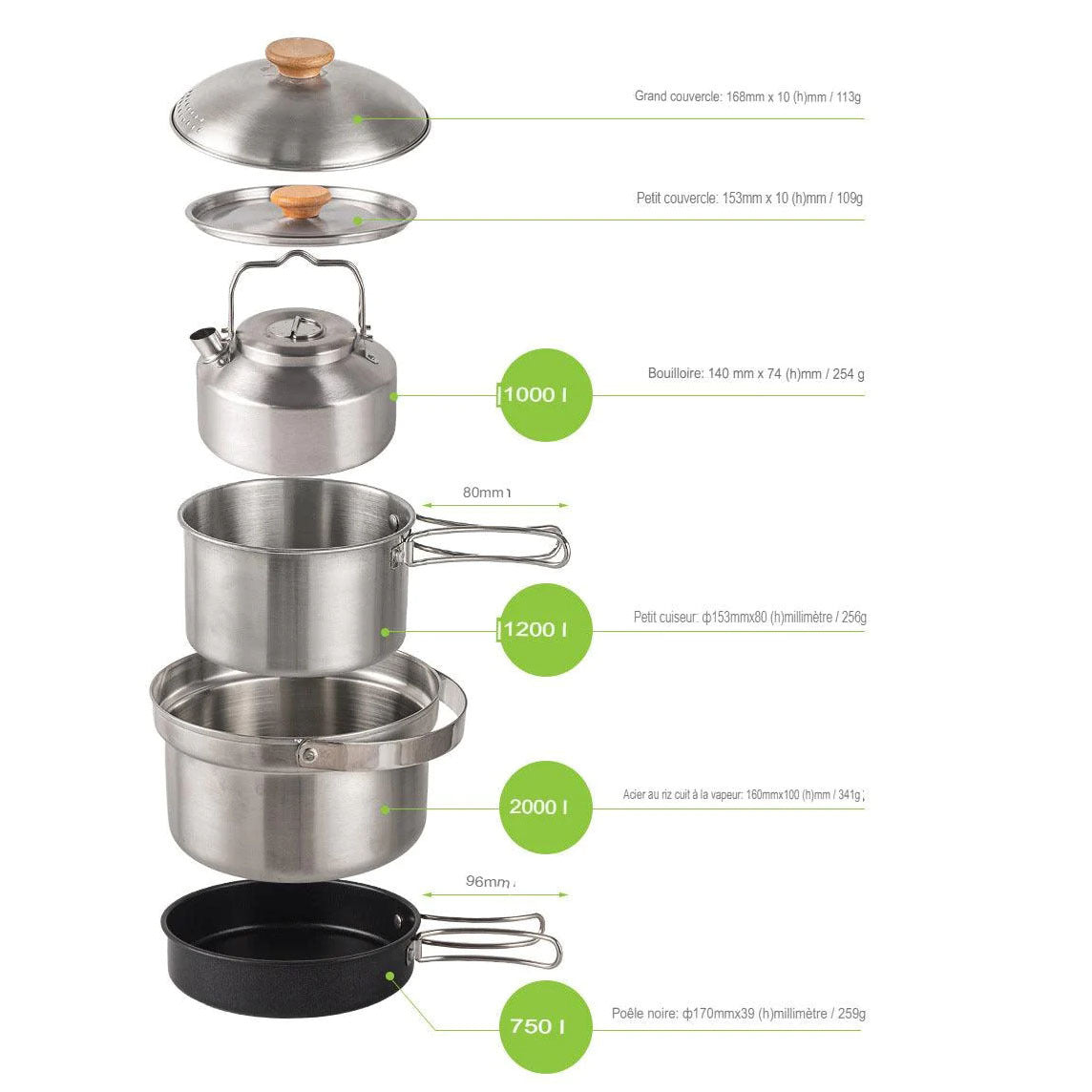 Bradbery Portable Camping Cookware - Set of 4 pieces