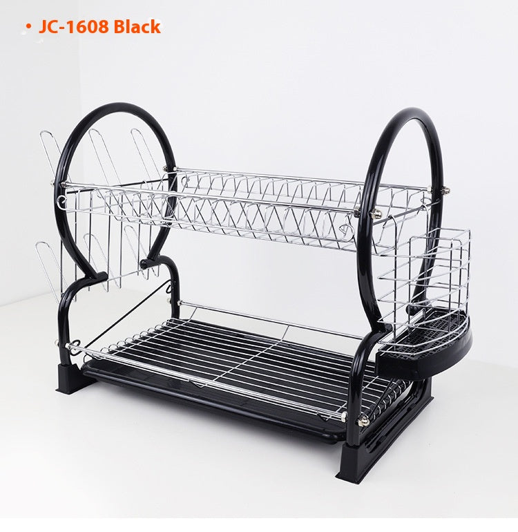 Crispin Dish Rack-O Design-Black Kitchen Storage Rack Multi-functional Countertop Double Layered