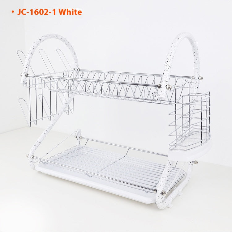 Crispin Dish Rack-White Kitchen Storage Rack Multi-functional Countertop Double Layered