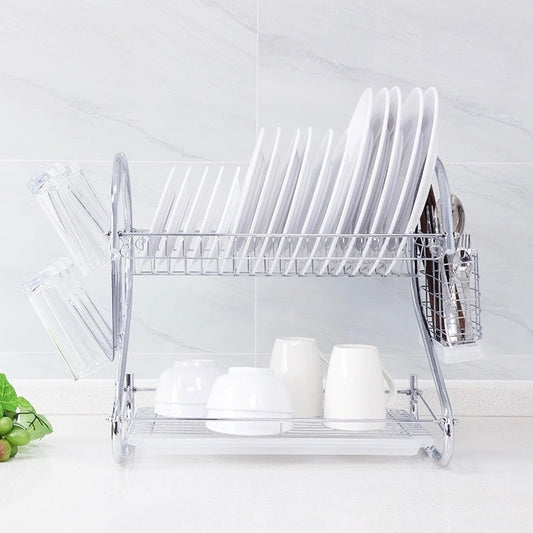 Stainless Steel Dish Rack White Kitchen Storage Rack Multi-functional Countertop Double Layered