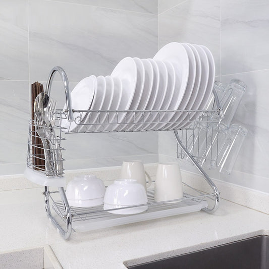 Stainless Steel Dish Rack Chrome Kitchen Storage Rack Multi-functional Countertop Double Layered