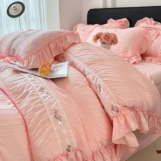 Washed Cotton Bedding Set - Pink