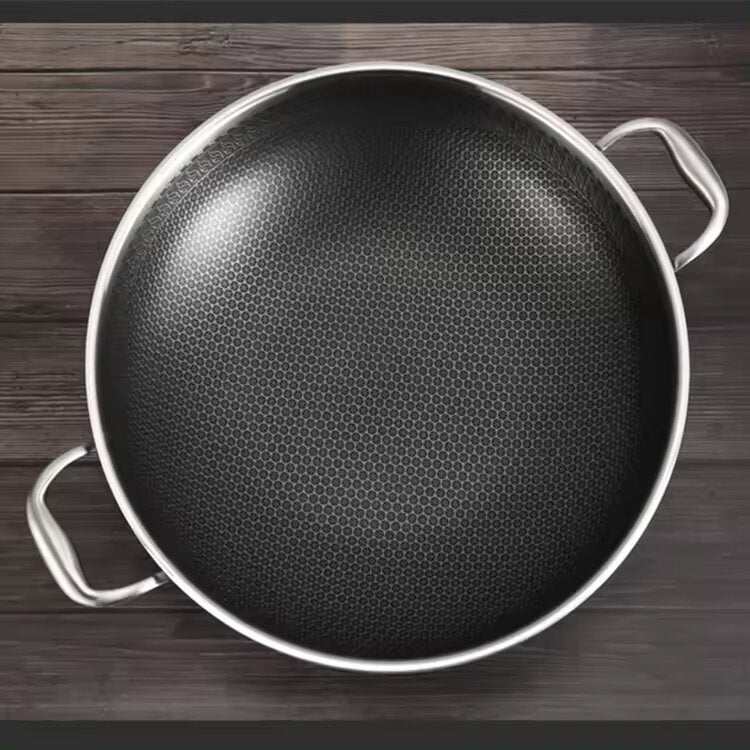 32cm Honeycomb nonstick coating cookware tri ply stainless steel fry bar wok double handle cooking soup pot