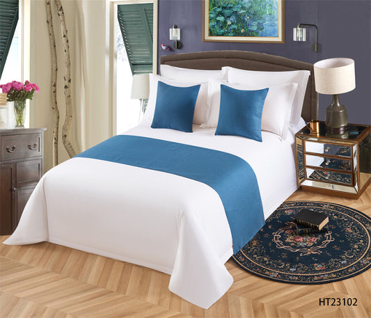 Blue Bed Runner Polyester Decorative Bed Runner Cushion Covers