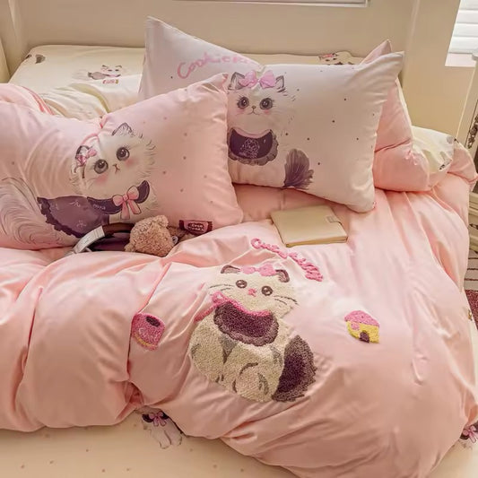 Washed Cotton Bedding Set - Pink
