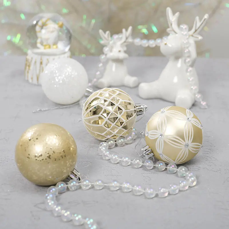 Christmas White & Gold Baubles Set of 24