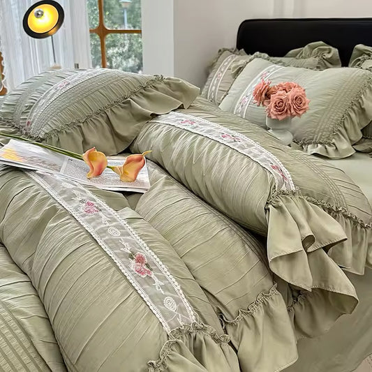 Washed Cotton Bedding Set - Olive Green