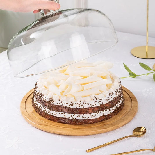 Premium Cake Trays With Glass Cover Wooden Cake Tray