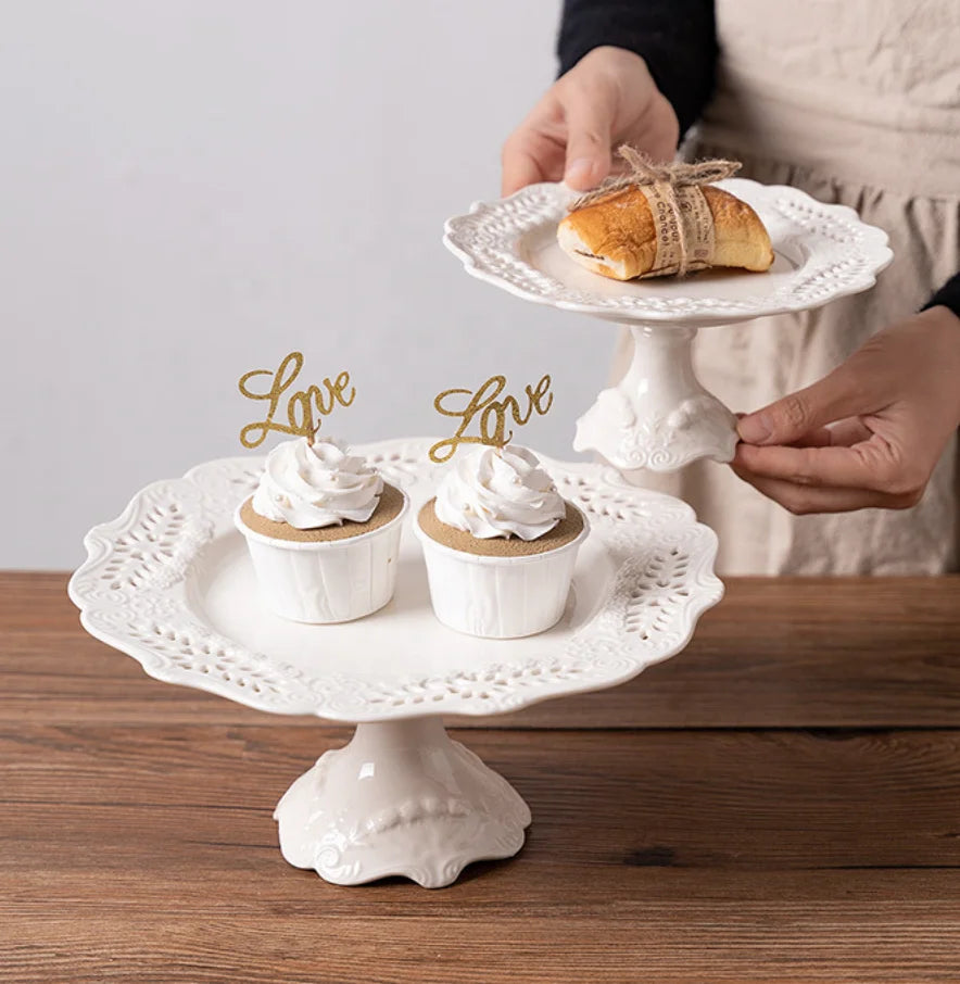 Vintage French Embossed Openwork Cake Ceramic Plate Girly Heart Breakfast Plate Salad Steak Plate