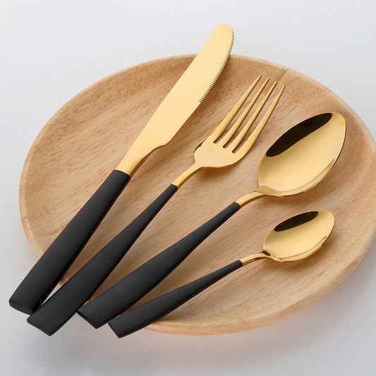 Four-piece Stainless Steel Cutlery Black Gold Flatware