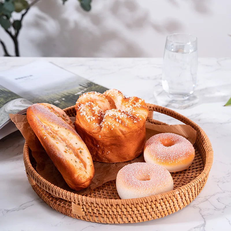 Wicker Basket Vanity Tray Organizer Decorative Tray Rattan Trays Round Tray Serving Tray
