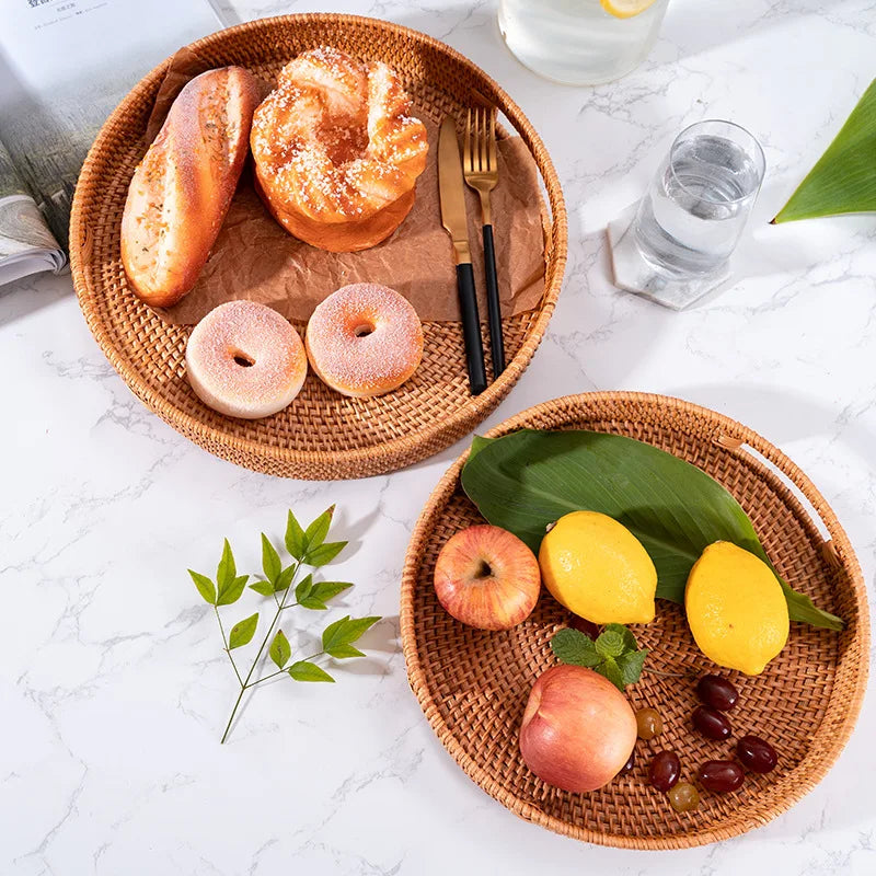 Wicker Basket Vanity Tray Organizer Decorative Tray Rattan Trays Round Tray Serving Tray