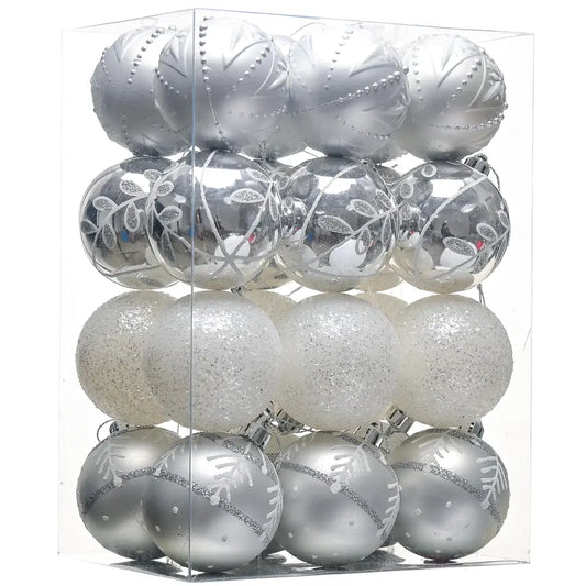 Christmas Silver & White Baubles Set of 24