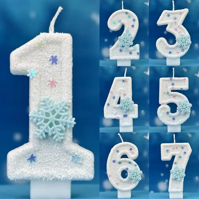 Birthday Number Candles Snowflake Frozen Digital Candles 0-9 Number Cake Topper Birthday Party Decor Baby Shower