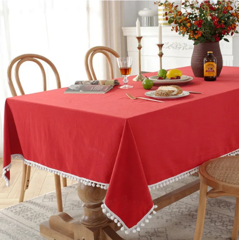 Cotton Fabric Tablecloth Tassels Stitching Washable Table Cloth for Wedding Party Dining Banquet Decoration Luxurious Table Cover
