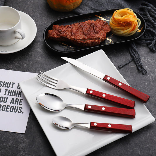 Cutlery Set with Wooden Red Handle Flatware Set