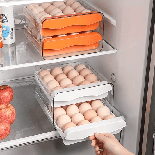 Kitchen Egg Storage Box Refrigerator Fresh Plastic 2-Layer Drawer Type Large Capacity Storage Home Kitchen Organizer Rack