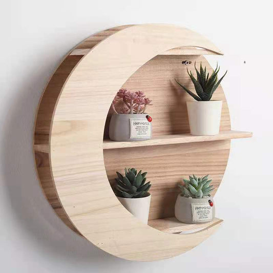 Wooden Wall Mounted Shelf Moon Shaped Shelf