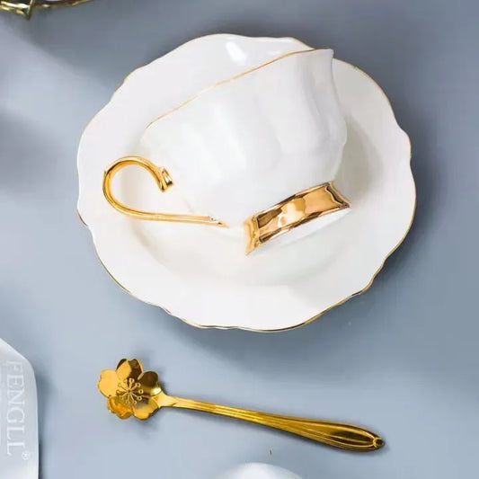 Elegant Tea Set with Gold Rim Luxury Coffee Cup and Saucer Set