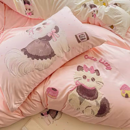 Washed Cotton Bedding Set - Pink
