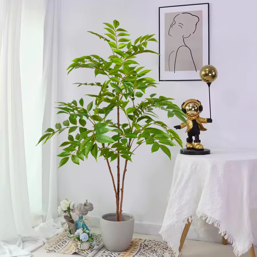 Artificial Tree Large Artificial Ficus Tree Branch Fake Lacquer Tree Plastic Banyan Plants Green Tall Palm Leaves For Home Garden Decor