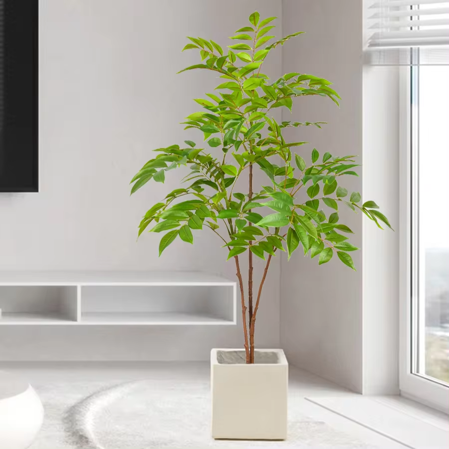 Artificial Tree Large Artificial Ficus Tree Branch Fake Lacquer Tree Plastic Banyan Plants Green Tall Palm Leaves For Home Garden Decor