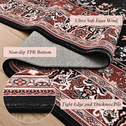 Washable Rugs for Living Room Non Slip Vintage Rug Faux Wool Floral Rug for Bedroom Dining Room Carpet Rug for Room Decor