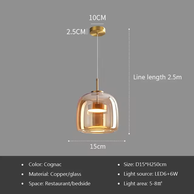 Modern LED Glass Pendant Light Amber Hanging glass Lamp For Dining Room Bar Indoor Decor Lighting Bedroom Bedside Led Luminaire