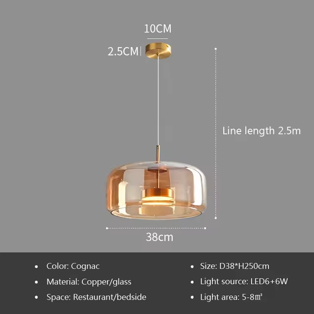 Modern LED Glass Pendant Light Amber Hanging glass Lamp For Dining Room Bar Indoor Decor Lighting Bedroom Bedside Led Luminaire