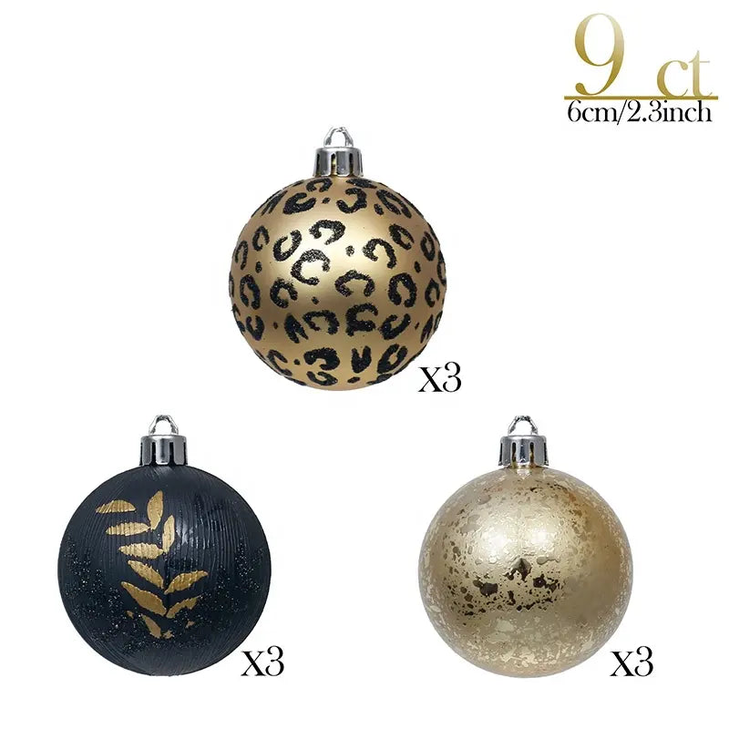 Christmas Black & Gold Baubles Set of 9