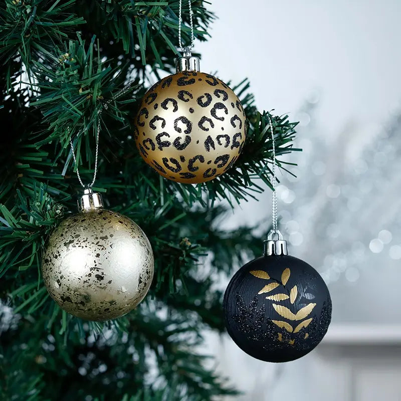 Christmas Black & Gold Baubles Set of 9