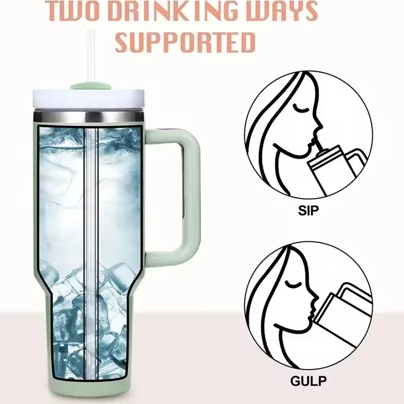 40oz 1200ML High Quality Insulated Tumbler with Handle Straw Double Wall Thermal Iced Travel Cup Coffee Cup Perfect Gift
