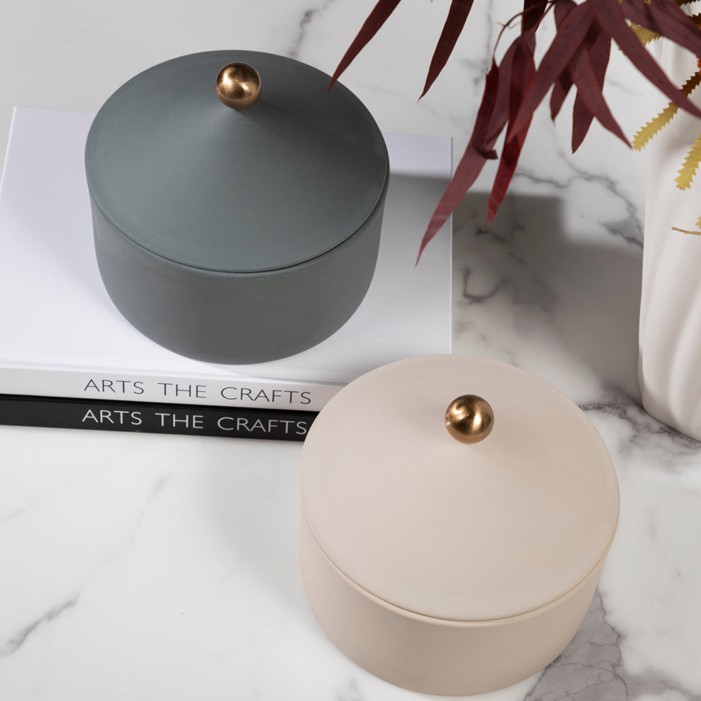 Crestline Jars Canisters Decorative Jars Gray Beige White Trinkets with Lid