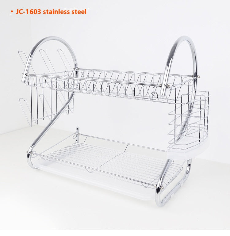 Stainless Steel Dish Rack Chrome Kitchen Storage Rack Multi-functional Countertop Double Layered