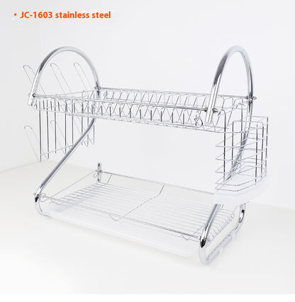 Stainless Steel Dish Rack Chrome Kitchen Storage Rack Multi-functional Countertop Double Layered