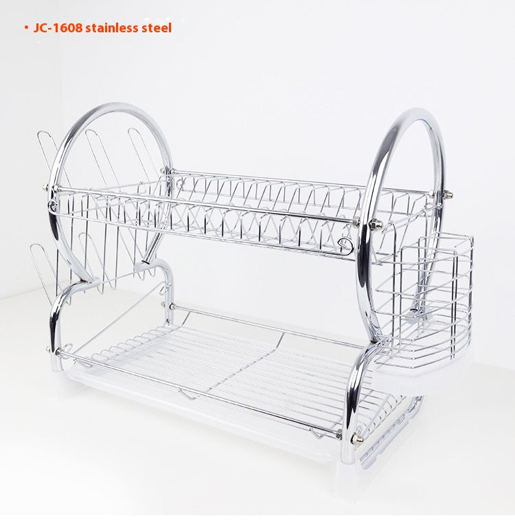 CrispinDishRack-Chrome-Thick Kitchen Storage Rack Multi-functional Countertop Double Layered