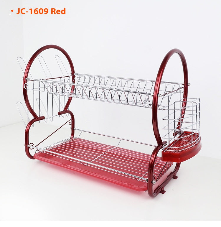Crispin Dish Rack-O Design-Red Kitchen Storage Rack Multi-functional Countertop Double Layered
