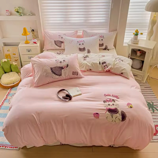 Washed Cotton Bedding Set - Pink