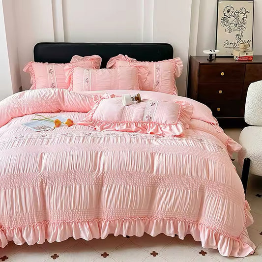 Washed Cotton Bedding Set - Pink