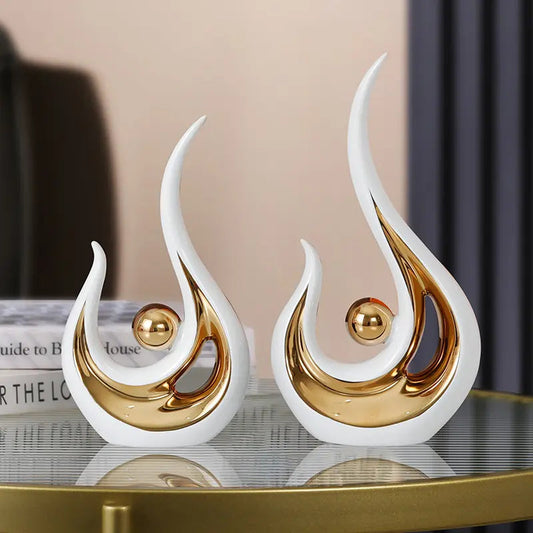 Luxury Decorative Tabletop Calcedony with Gold Accent (Pair)