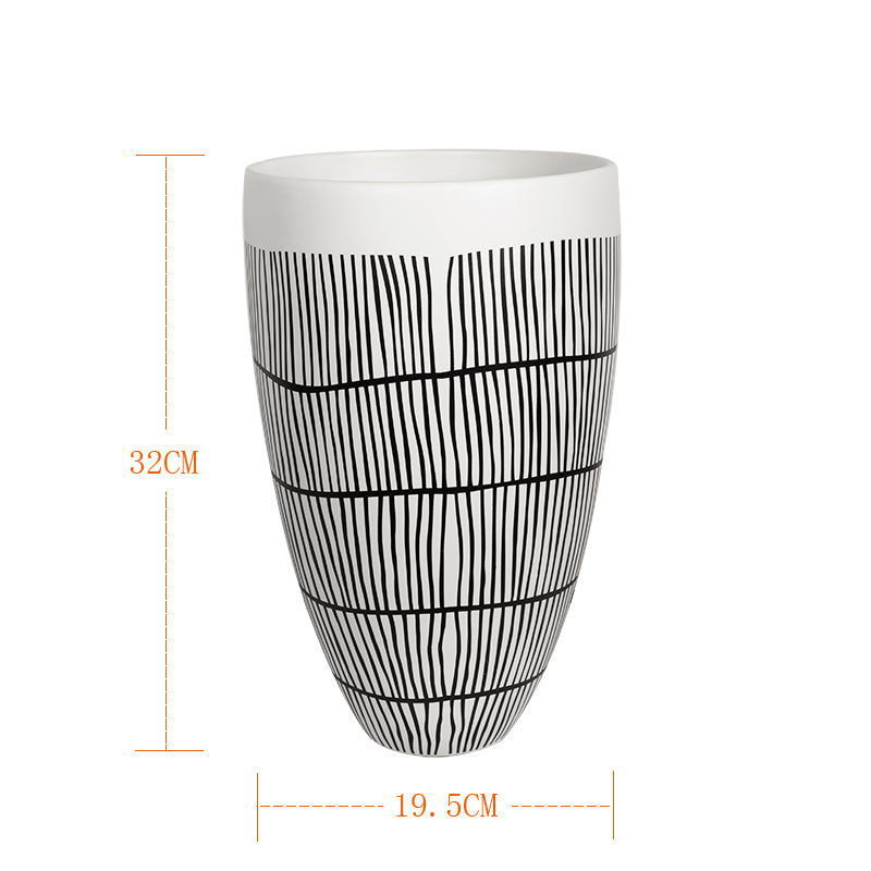 Minimalist Black and White Striped Flower Vase Plant Pot Luxury