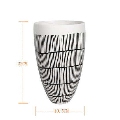 Minimalist Black and White Striped Flower Vase Plant Pot Luxury