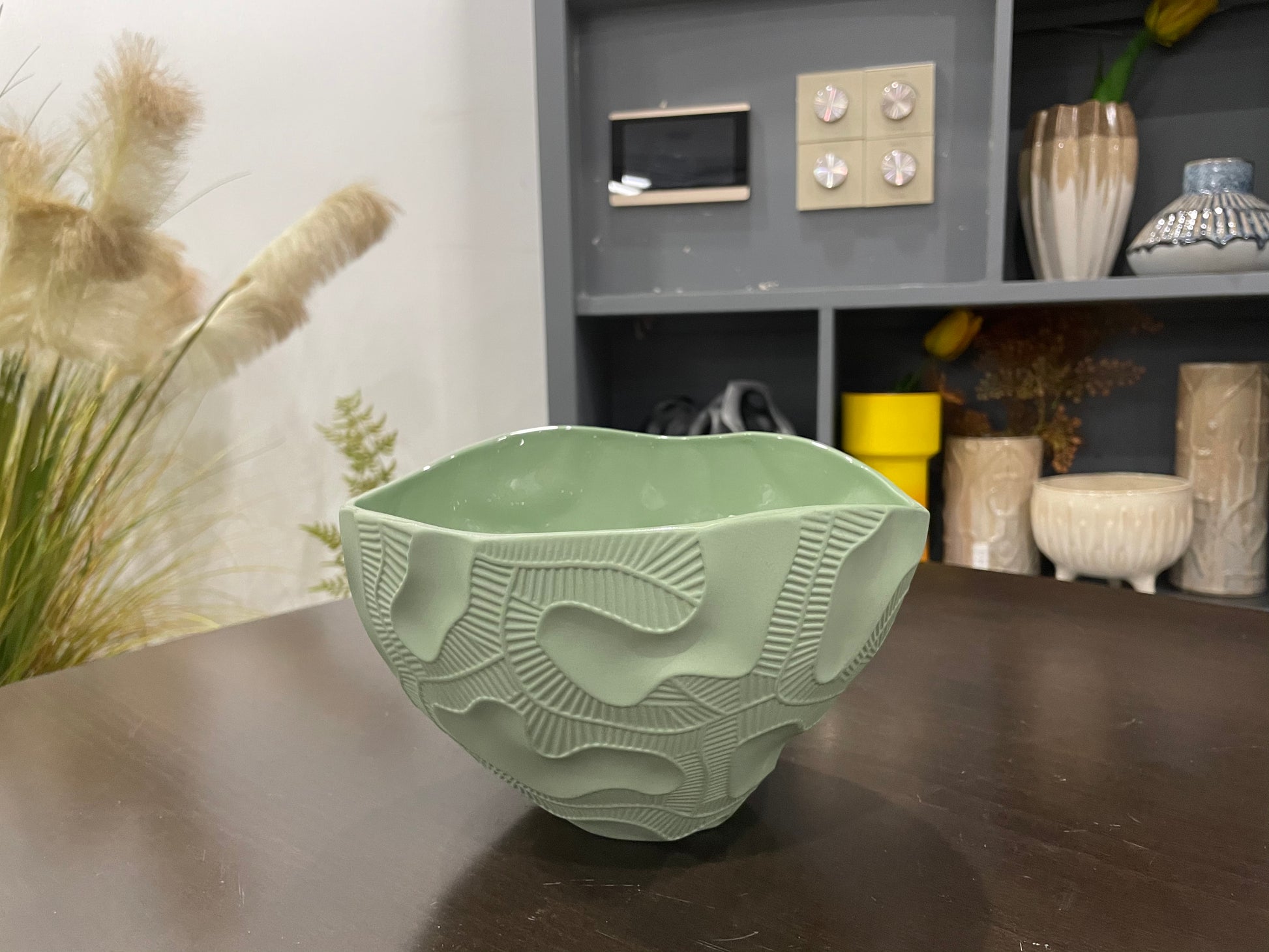 Decorative Green Coastal Crush Porcelain Fruit Bowl