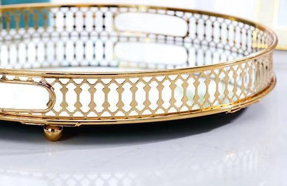 Gold Decorative Centerpiece Tray with Mirror Luxury