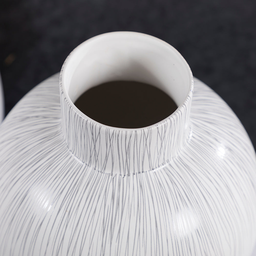 Decorative Flower Vase White with Black Stripes Luxury