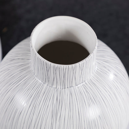 Decorative Flower Vase White with Black Stripes Luxury