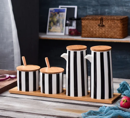 Nova Kitchen Canisters & Vinegar Dispensers Black & White Stripes Modern