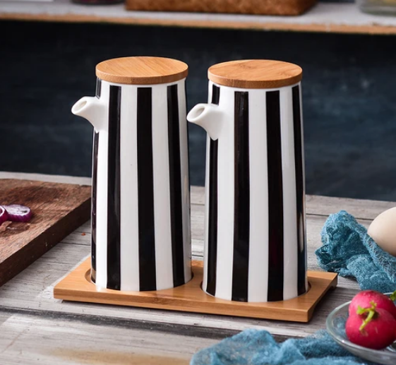 Nova Kitchen Canisters & Vinegar Dispensers Black & White Stripes