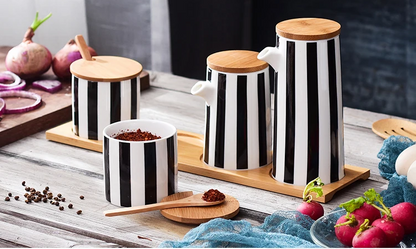 Nova Kitchen Canisters & Vinegar Dispensers with Wooden Lid