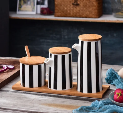 Nova Kitchen Canisters & Vinegar Dispensers Black & White Stripes